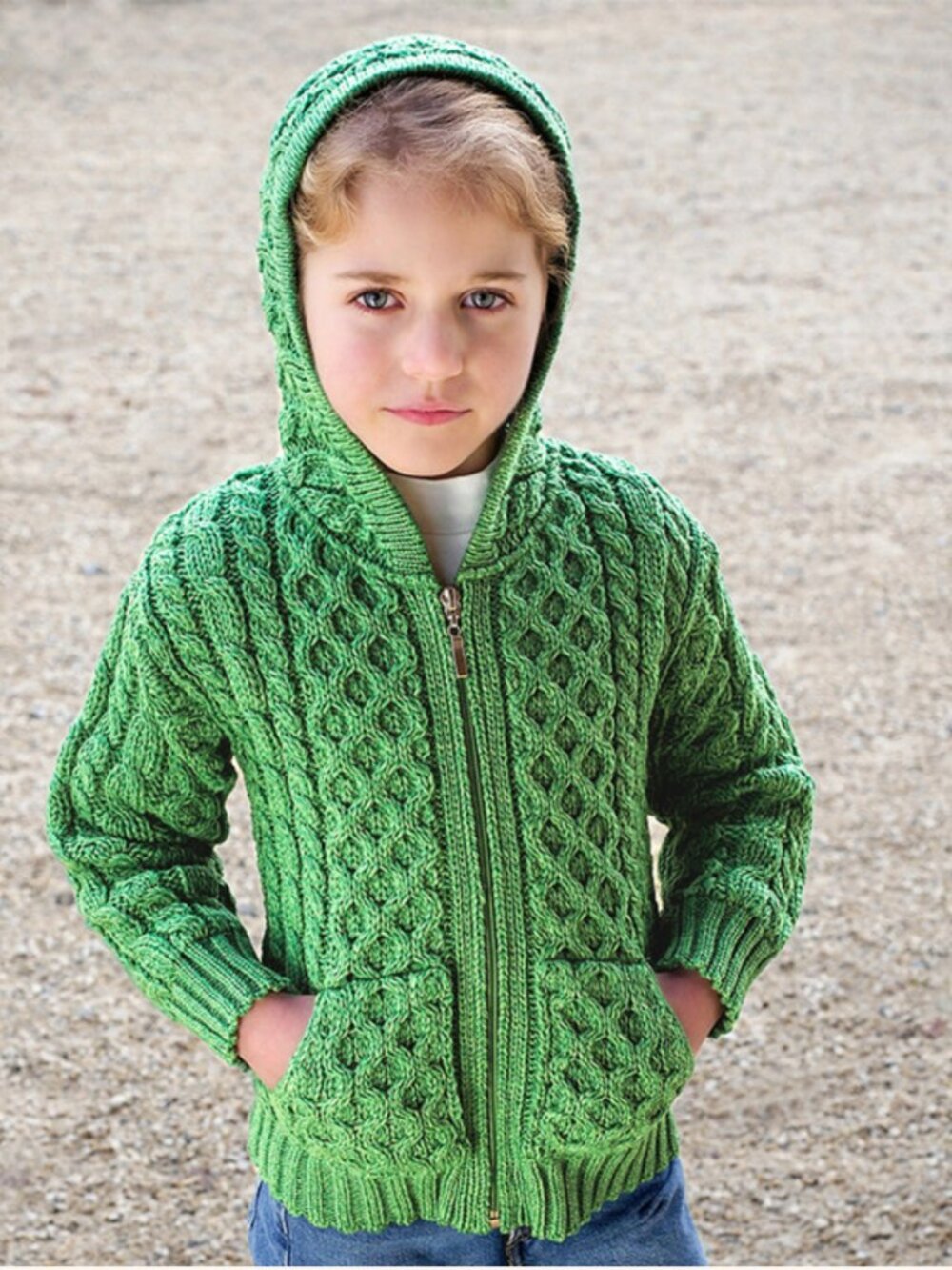 Aran Sweater Market Youth 6-7 Irish Cable Knit Merino Wool Sweater Green